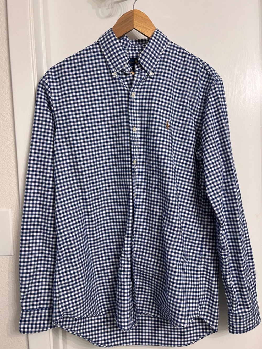 Ralph Lauren Navy and White Classic Fit Gingham Button-Down Shirt